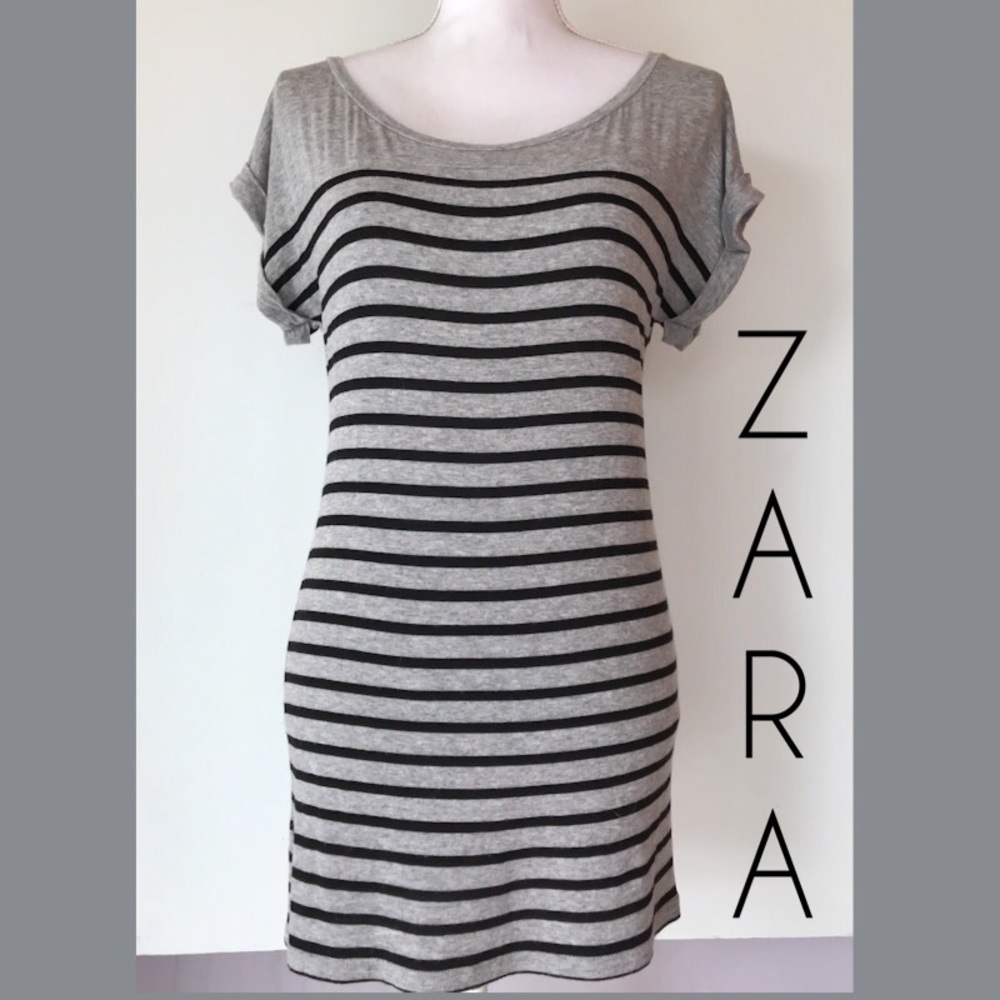 Zara Long T-Shirt Top Striped Stretch